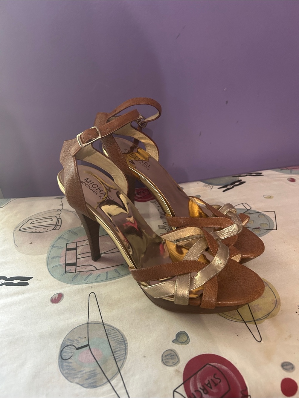 MICHAEL Michael Kors Brown and Gold Strappy High Heels